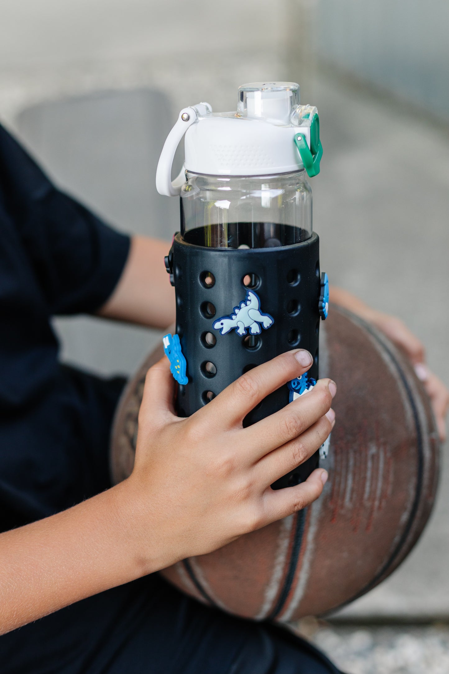 White 24oz Water bottle with Black sleeve