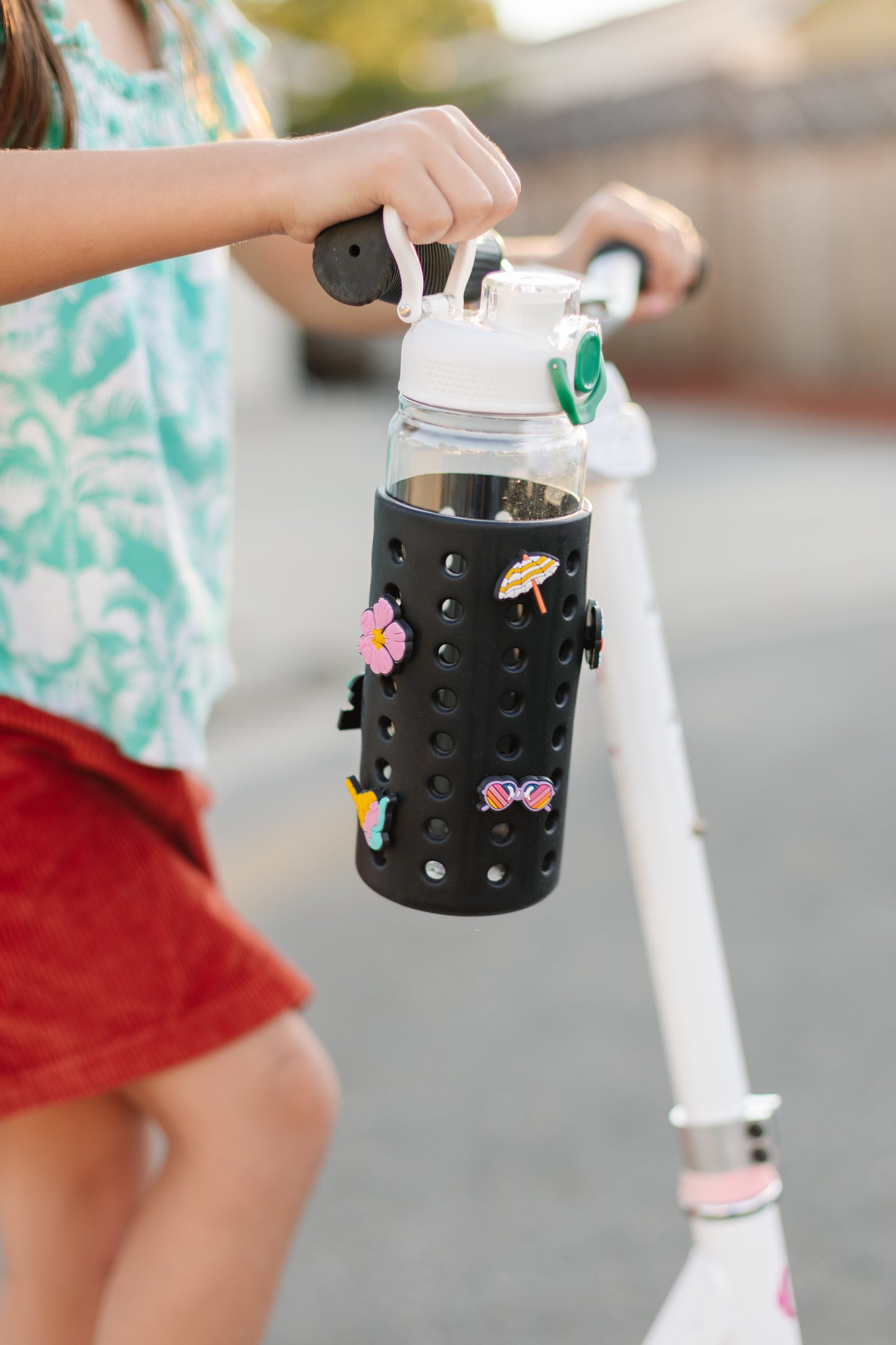 White 24oz Water bottle with Black sleeve