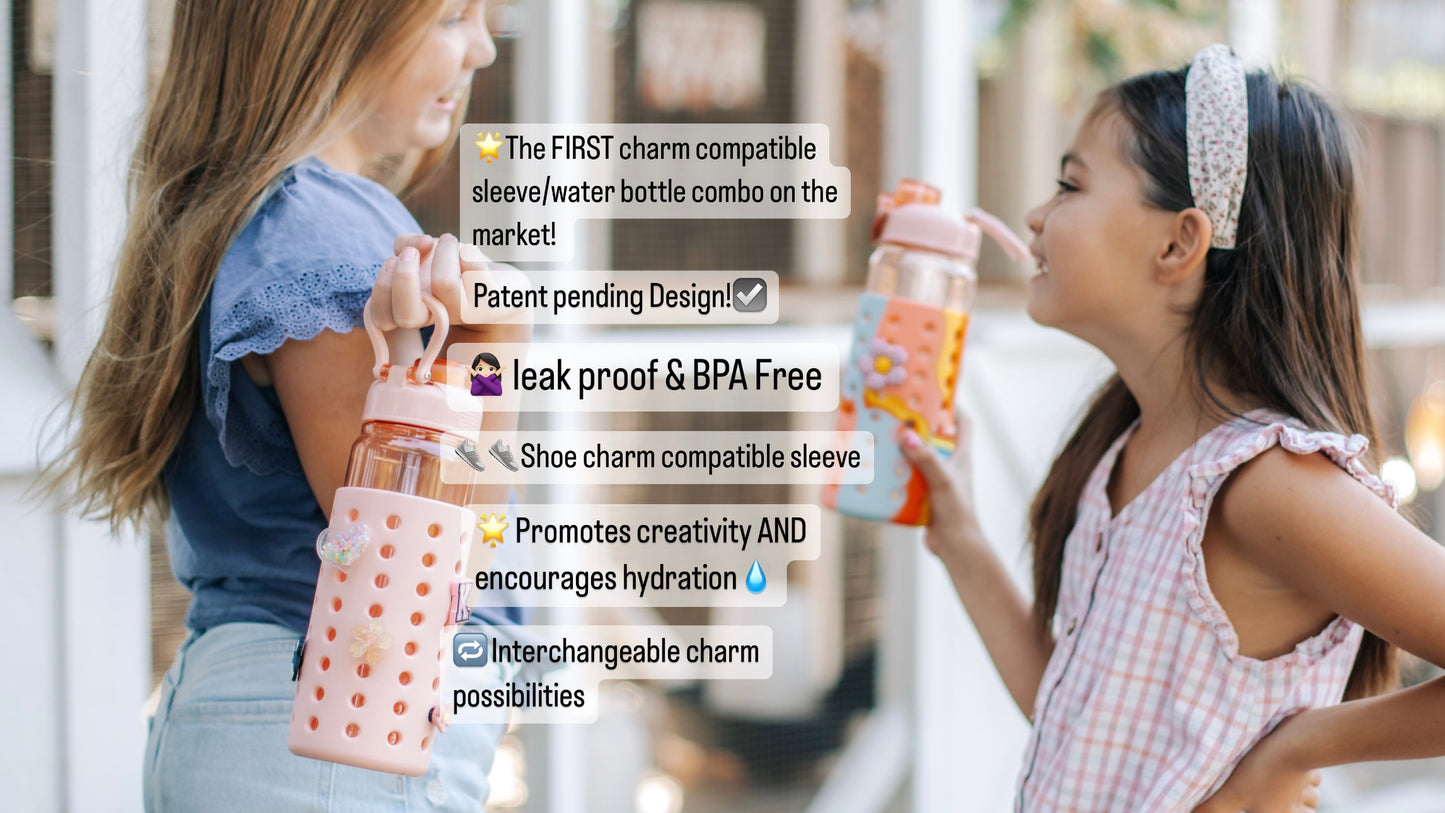 White 24oz Water bottle with Black sleeve