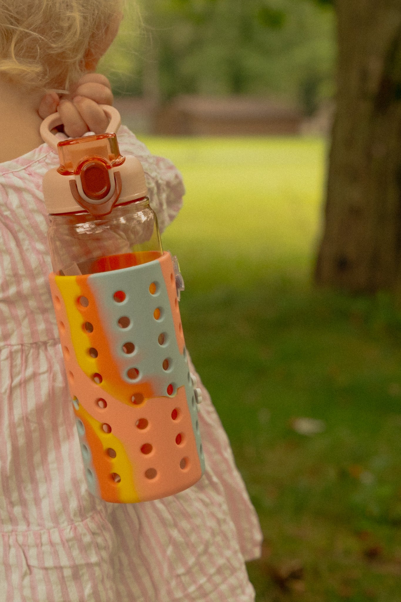 Pink 24oz Water Bottle with Rainbow Sleeve