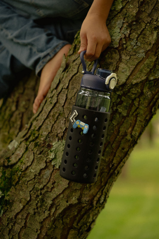 Blue 24oz Water Bottle with black Sleeve