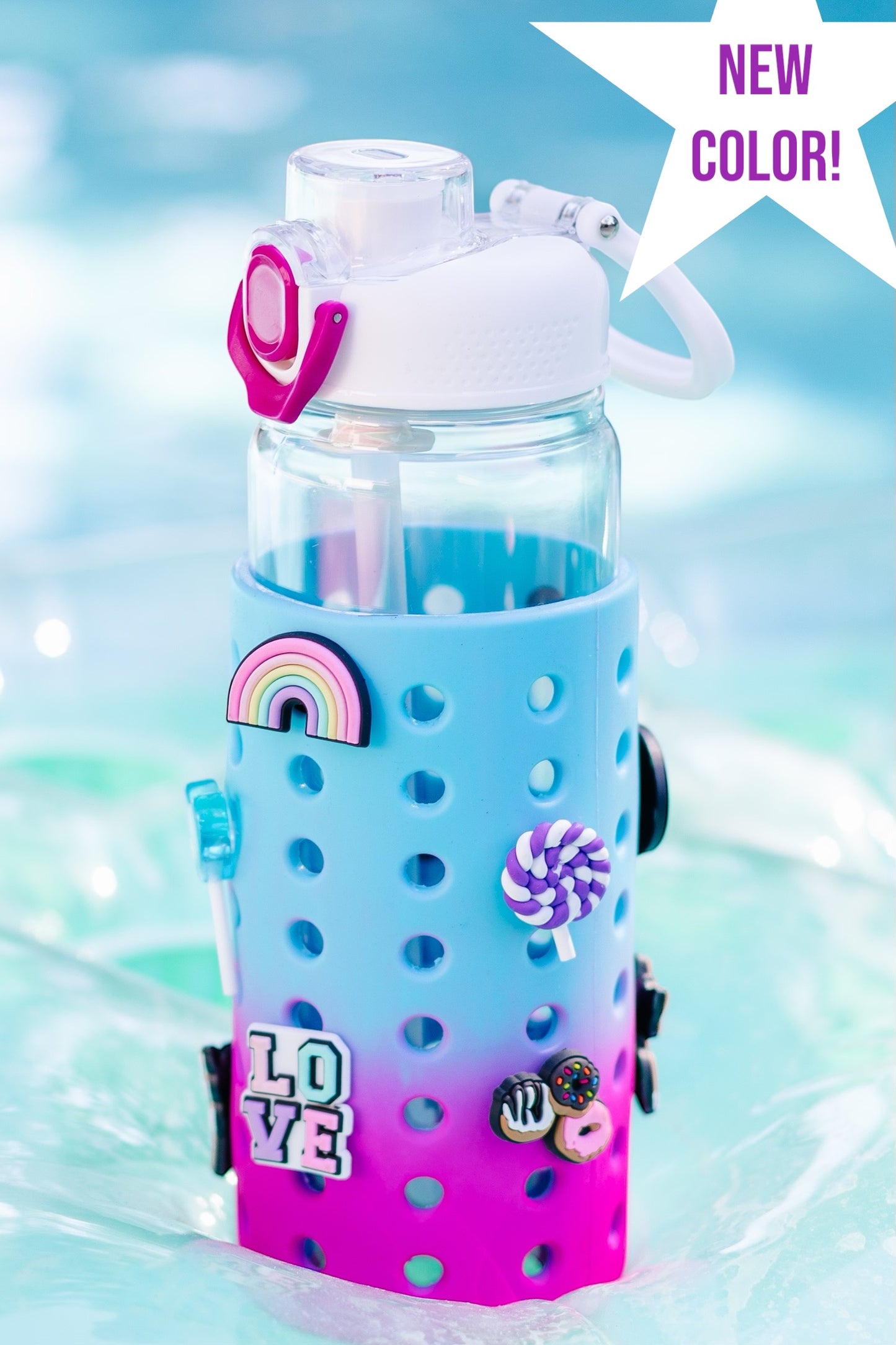Blue/Hot Pink Ombre 24oz Water Bottle with Sleeve